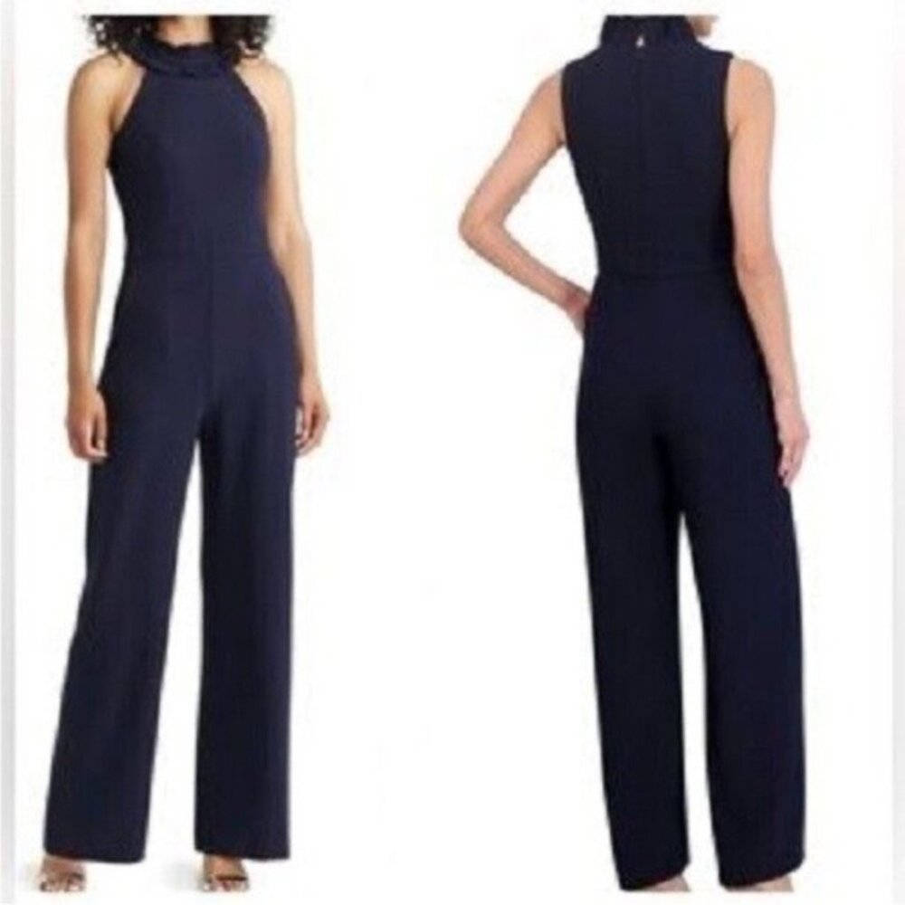 Cato Navy Ruffle Jumpsuit M Halter Wide-Leg | Elegant Chic Coquette NWT